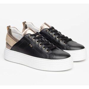 Nero Giardini Black Bronze Italian Leather Sneakers Size 5.5